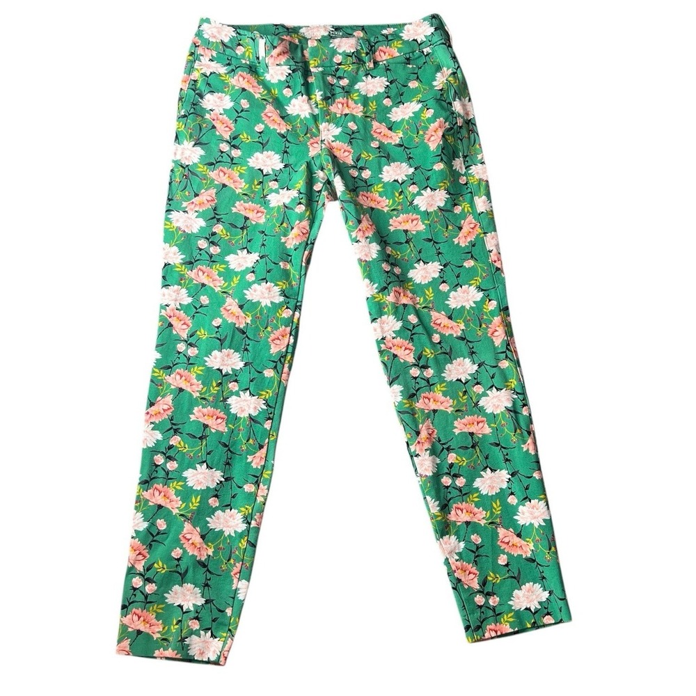 Old Navy Pixie Pants Womens 8 Green Floral Chino Mid Rise Ankle Stretch Slim Fit